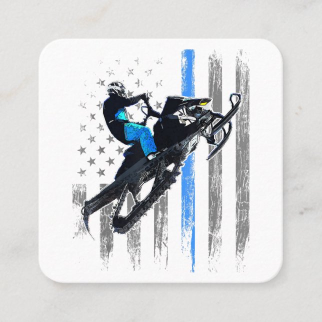 American Flag Snowmobile Shirt Men Snowmobile Ridi Square Business Card (Front)