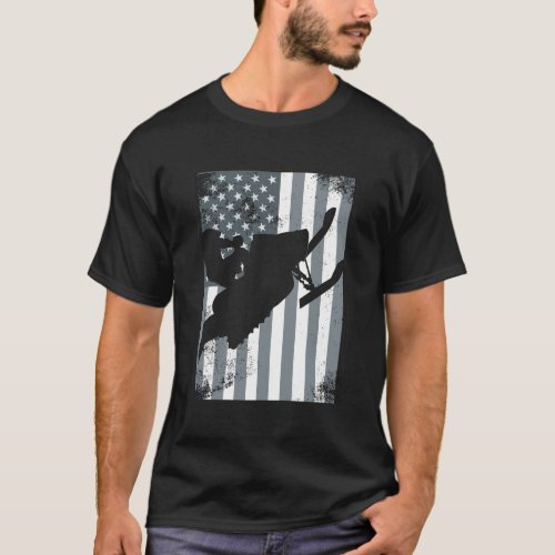 American Flag Snowmobile Snocross Usa Ride Sled Di T_Shirt