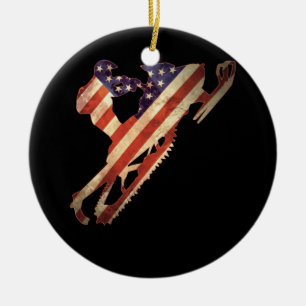 American Flag Snowmobile Winter Snowmobilingpng Ceramic Ornament