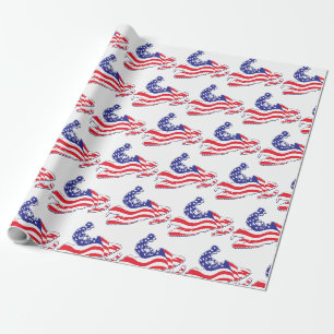 American Flag Snowmobile Wrapping Paper