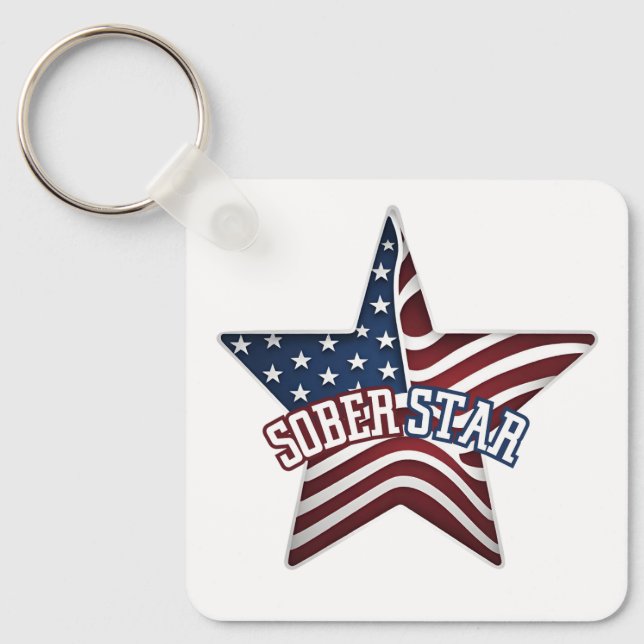 American Flag Sober Star, Sobriety Anniversary Keychain (Front)
