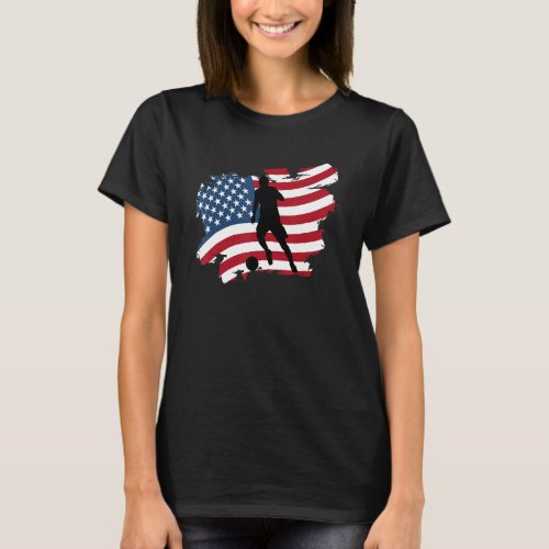American Flag Soccer Player USA Patriotic Silhouet T_Shirt