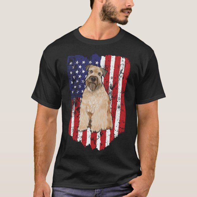 American Flag Soft Coated Wheaten Terrier 4th Of J T-Shirt (Front)