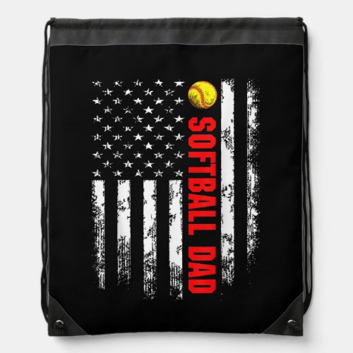 American Flag Softball Dad Backside Essential  Drawstring Bag