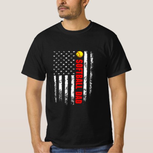 American Flag Softball Dad Backside Essential  T_Shirt