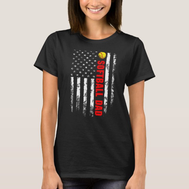 American Flag Softball Dad Backside Essential T-Shirt (Front)