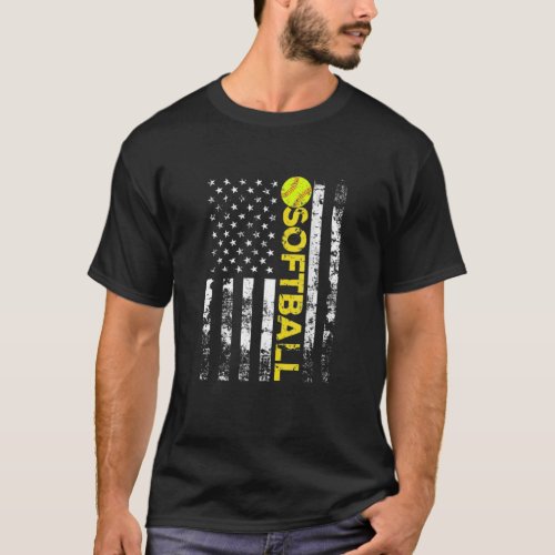 American Flag Softball Dad For Fathers Day Funny T_Shirt