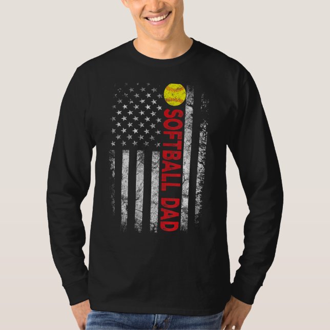 American Flag Softball Dad Patriotic 4th July Fath T-Shirt (Front)