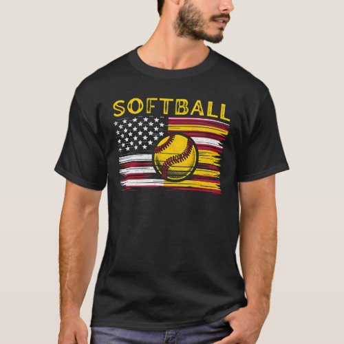 American Flag Softball Dad  Softball Daddy Black T_Shirt