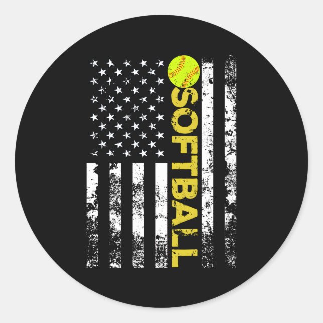 American Flag Softball Team Classic Round Sticker (Front)