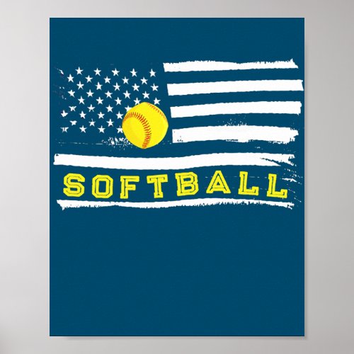 American Flag Softball Team Coach Softball Poster