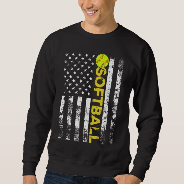 American Flag Softball Team Gift Sweatshirt (Front)