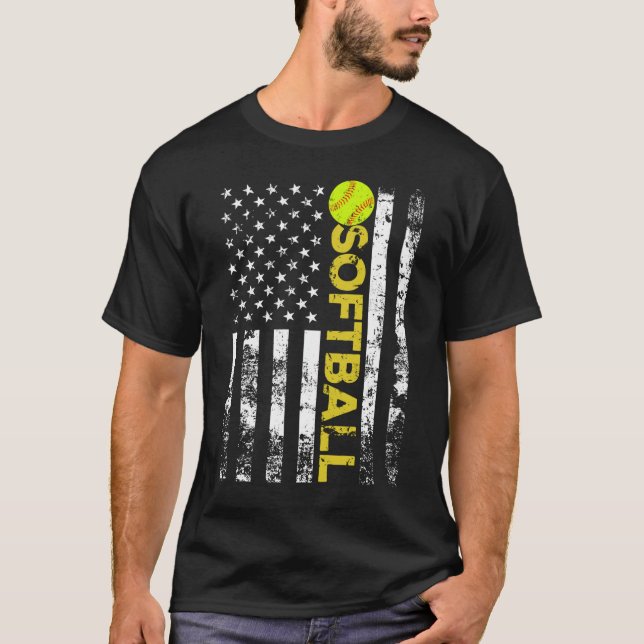 American Flag Softball Team Gift T-Shirt (Front)