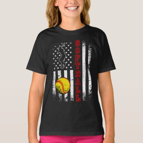 American Flag Softball Team Vintage Funny Girl T_Shirt