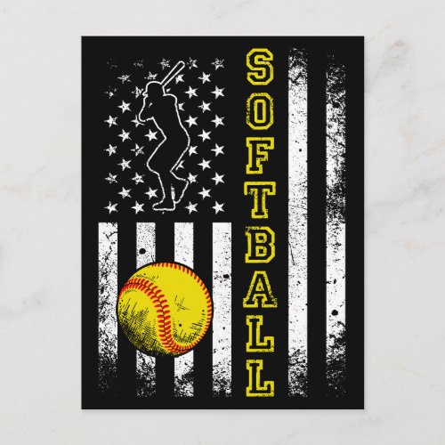 American Flag Softball Team Vintage Funny Postcard