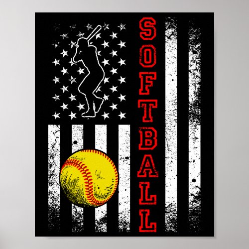 American Flag Softball Team Vintage Funny Poster