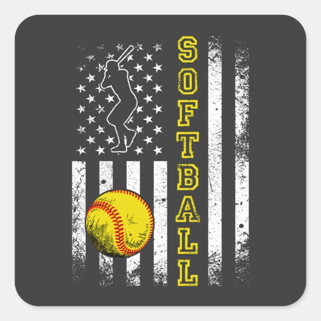 American Flag Softball Team Vintage Funny Square Sticker (Front)