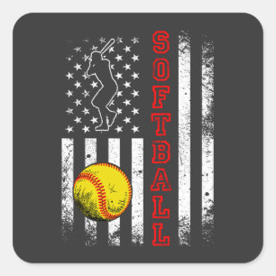 American Flag Softball Team Vintage Funny Square Sticker