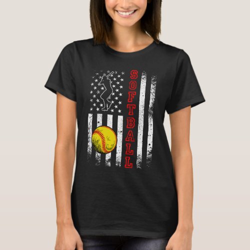 American Flag Softball Team Vintage Funny Women T_Shirt