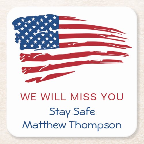  American Flag Soldier Military Going Away Party Square Paper Coaster