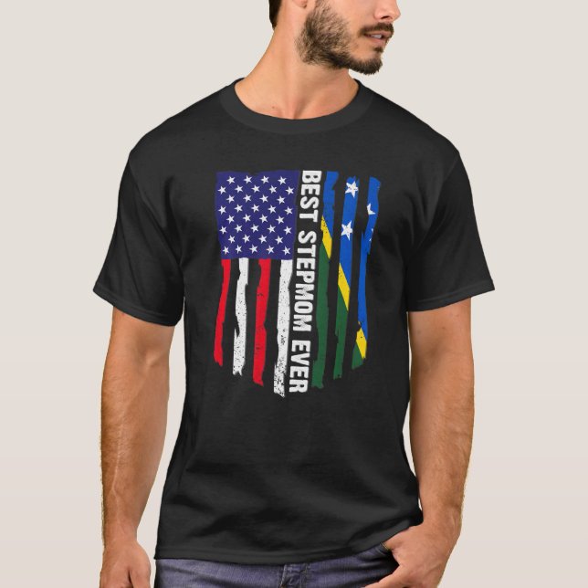 American Flag & Solomon Islands Flag Best Stepmom  T-Shirt (Front)