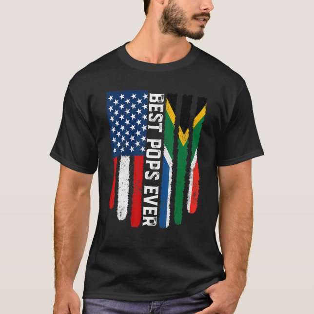 American Flag South Africa Flag Best Pops Ever Fam T-Shirt (Front)