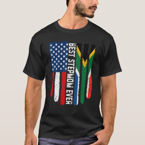 American Flag South Africa Flag Best Stepmom Ever  T_Shirt