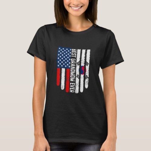 American Flag South Korea Flag Best Grandmom Ever  T_Shirt