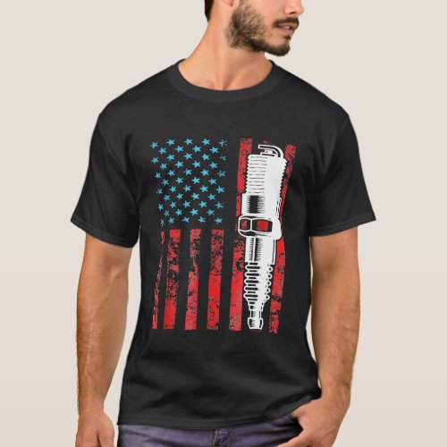 American Flag Spark Plug Vintage Car Usa T_Shirt