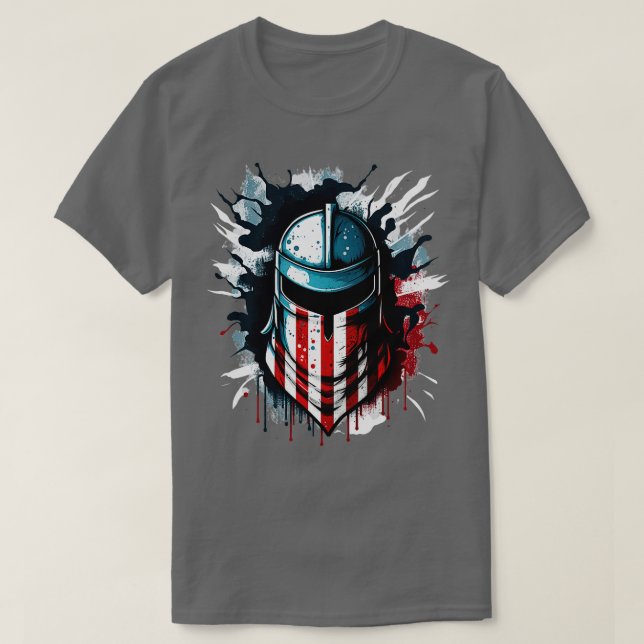 American Flag Spartan Helmet Veterans T Fourth of  T-Shirt (Design Front)