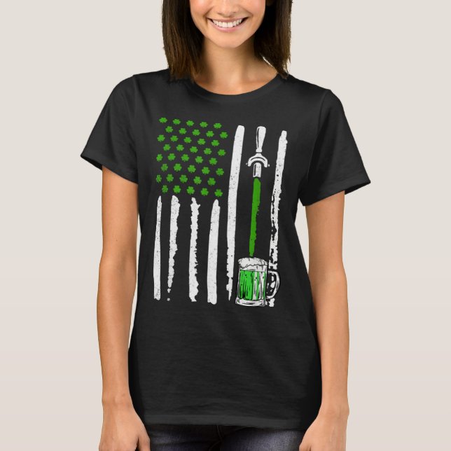 American Flag St Patrick s Day Shamrock Drinking B T-Shirt (Front)