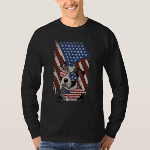 American Flag Staffordshire Bull Terrier Dad Mom 4 T_Shirt