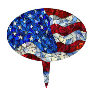American Flag Stained Glass Cake Topper