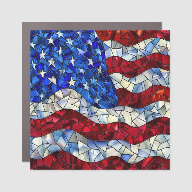 American Flag Stained Glass Car Magnet (Front)