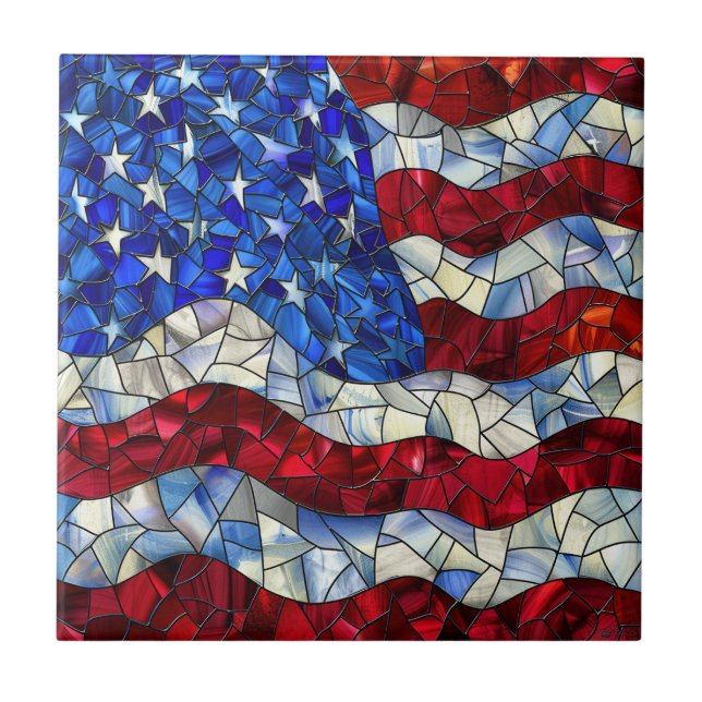 American Flag Stained Glass Ceramic Tile (Front)