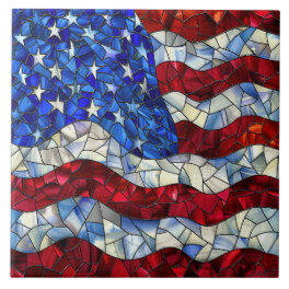 American Flag Stained Glass Ceramic Tile