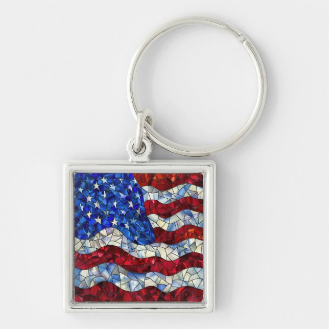 American Flag Stained Glass Keychain (Front)