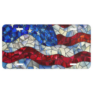 American Flag Stained Glass License Plate