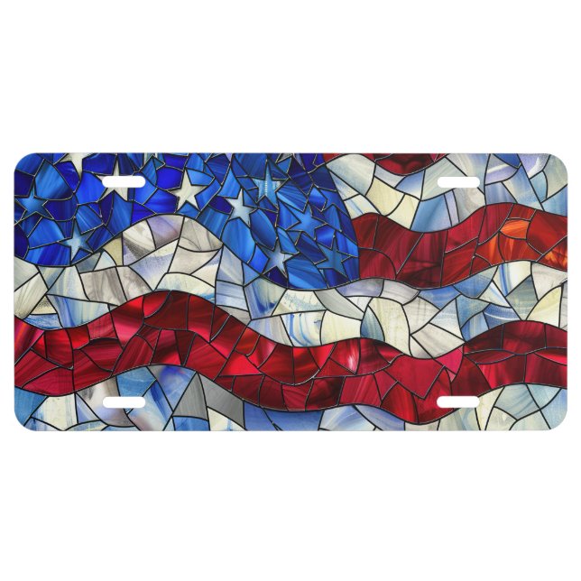American Flag Stained Glass License Plate (Front)