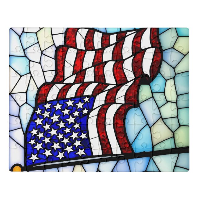 American Flag Stained Glass Mosaic Patriotic  Jigsaw Puzzle (Puzzle Horizontal)
