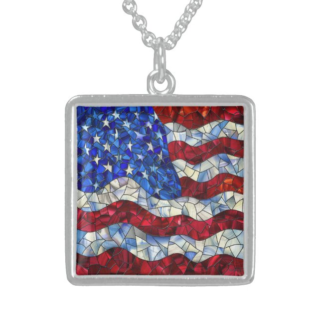 American Flag Stained Glass Necklace (Front)