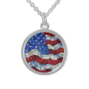 American Flag Stained Glass Necklace