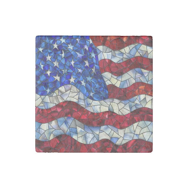 American Flag Stained Glass Stone Magnet (Front)