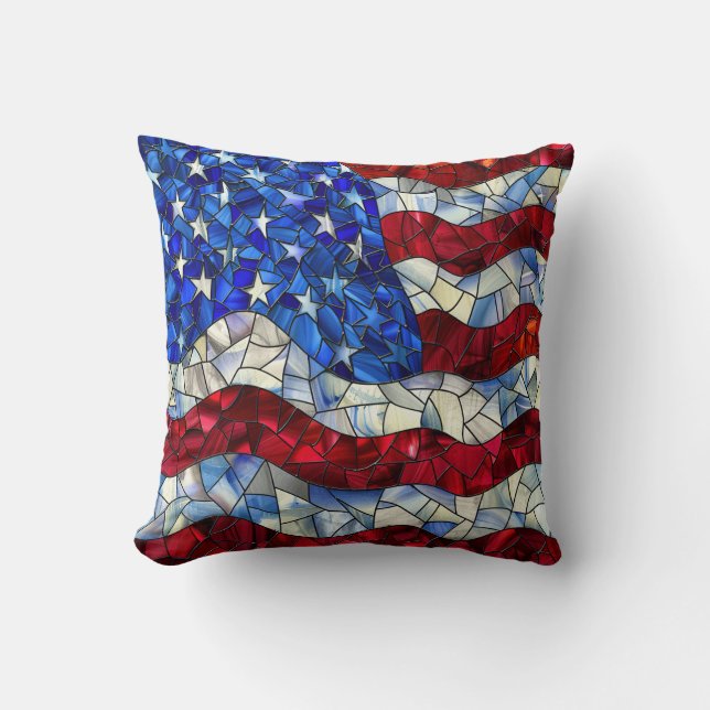 American Flag Stained Glass Throw Pillow (Front)