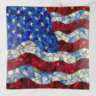 American Flag Stained Glass Trinket Tray