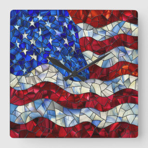 American Flag Stained Glass Wall Clock