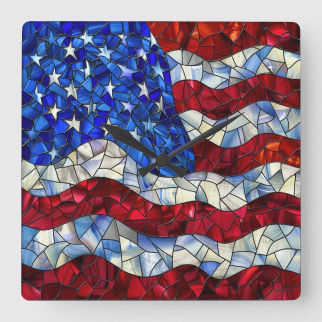 American Flag Stained Glass Wall Clock (Front)