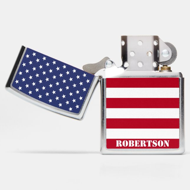 AMERICAN FLAG - Star and Stripes Personalize Zippo Lighter (Opened)