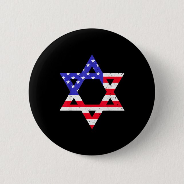 American Flag Star Of David Jewish Hanukkah T Shir Button (Front)