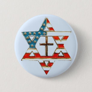 American Flag Star of David With Cross Pinback Button